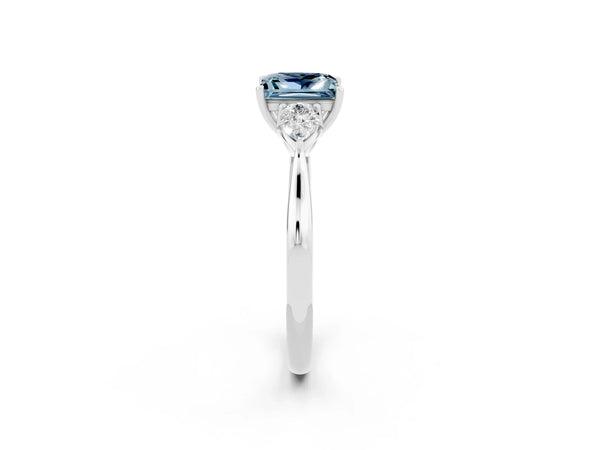 White gold Princess Cut Aquamarine Three-Stone Ring with Pear  Side Stones and Prong Setting