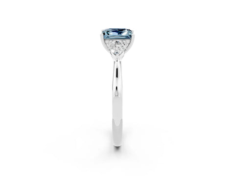 White gold Princess Cut Aquamarine Three-Stone Ring with Pear Side Stones and Four-Prong Setting_14