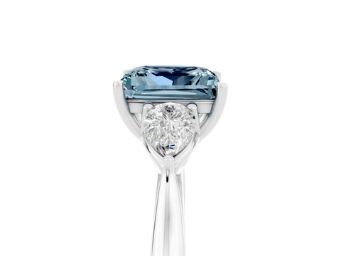 White gold Princess Cut Aquamarine Three-Stone Ring with Pear Side Stones and Four-Prong Setting_17
