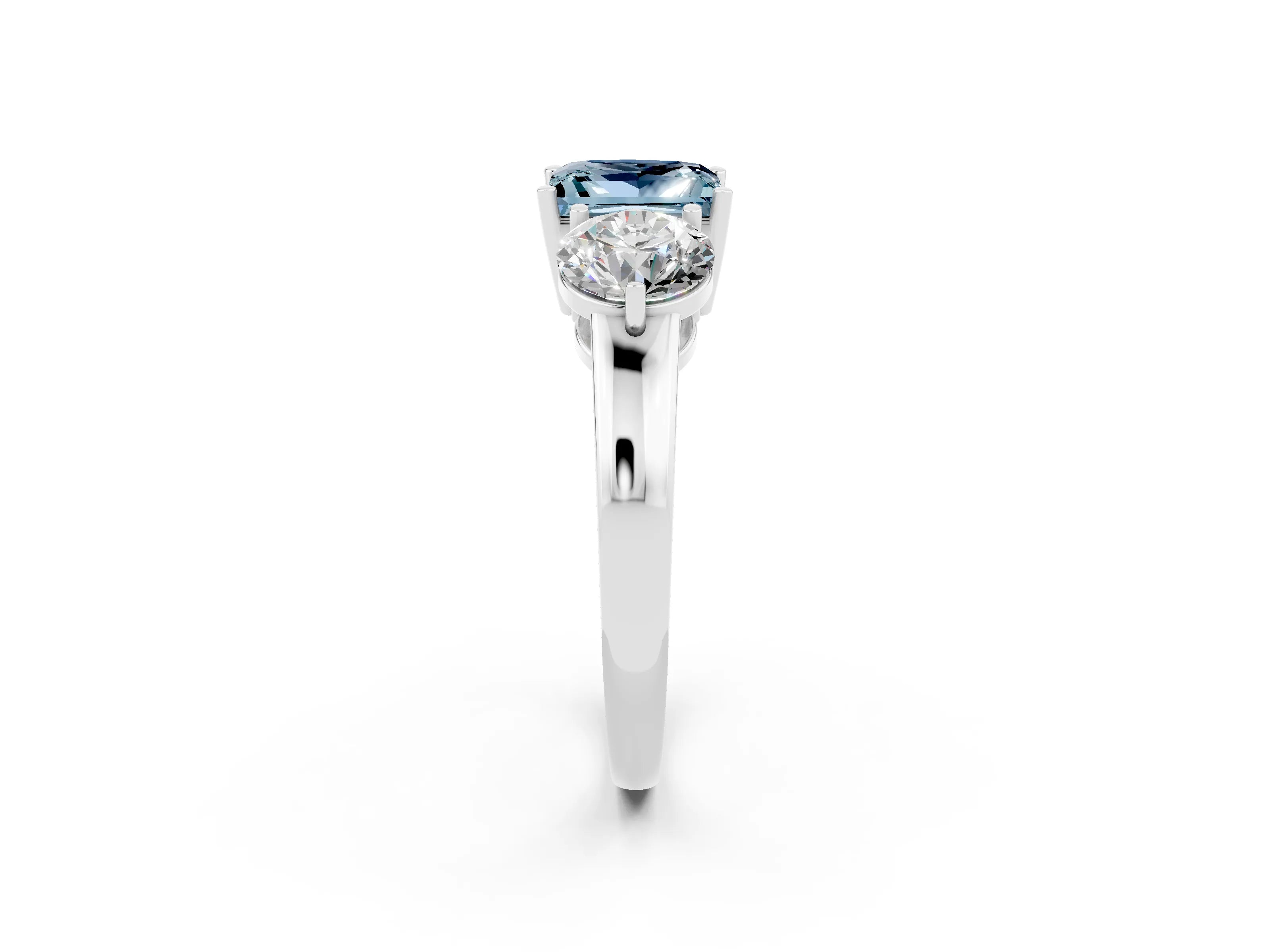 White gold Princess Cut Aquamarine Three-Stone Ring with Prong Setting and Classic Band_2