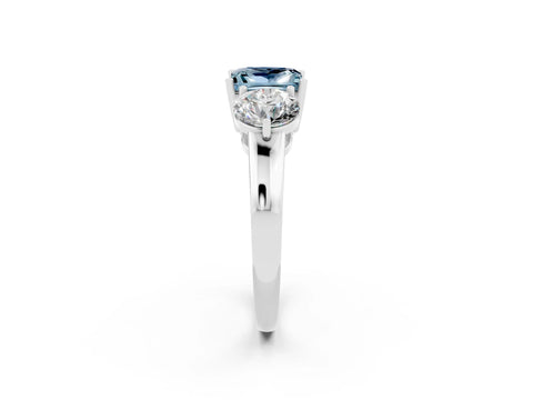 White gold Princess Cut Aquamarine Three-Stone Ring with Prong Setting and Classic Band_2