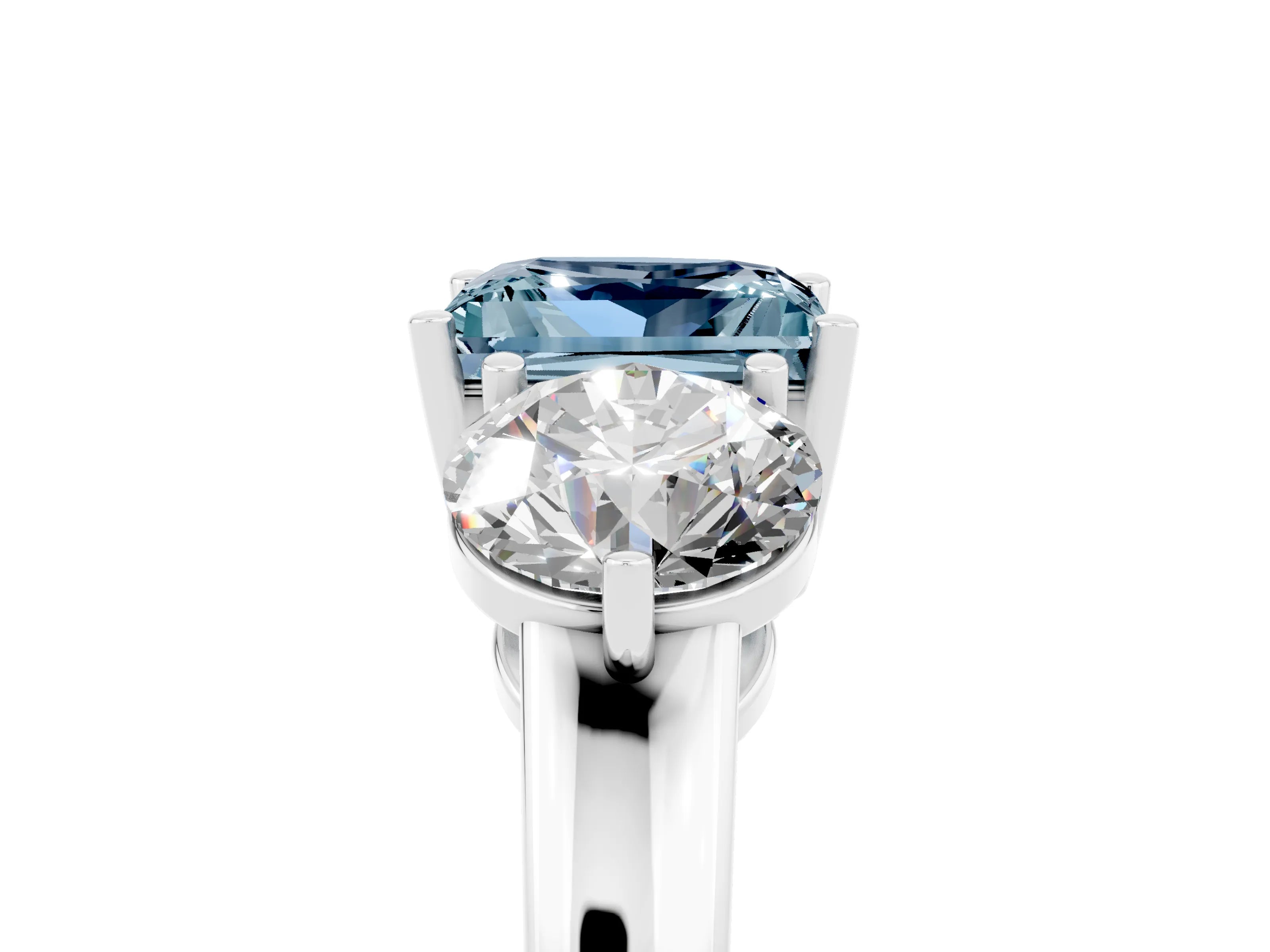 White gold Princess Cut Aquamarine Three-Stone Ring with Prong Setting and Classic Band_5