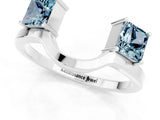 White gold Princess Cut Aquamarine Two-Stone Open Band Ring with Four-Prong Setting_7