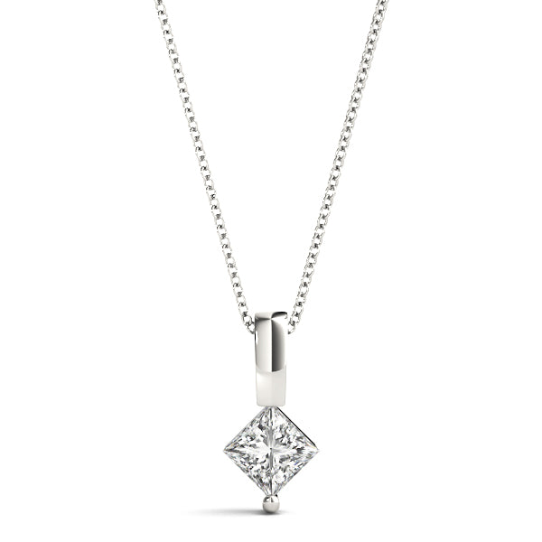 White gold Princess Cut Bezel Set Diamond Pendant