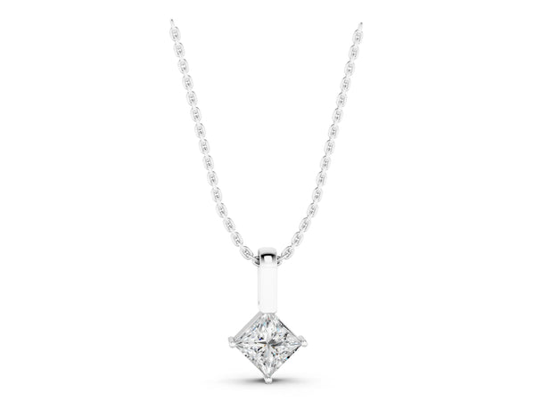 White gold Princess Cut Bezel Set Diamond Pendant