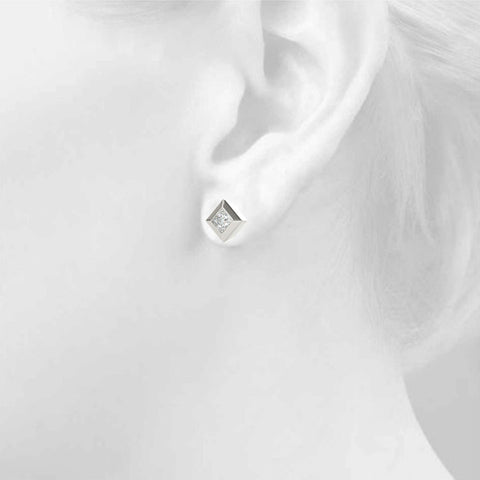 White gold Princess Cut Bezel Set Diamond Stud Earrings 4