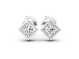 White gold Princess Cut Bezel Set Diamond Stud Earrings_10