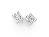 White gold Princess Cut Bezel Set Diamond Stud Earrings_11