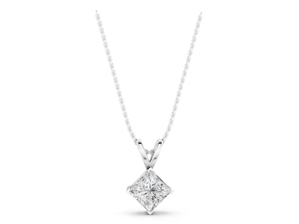 White gold Princess Cut Bezel Set Pendant