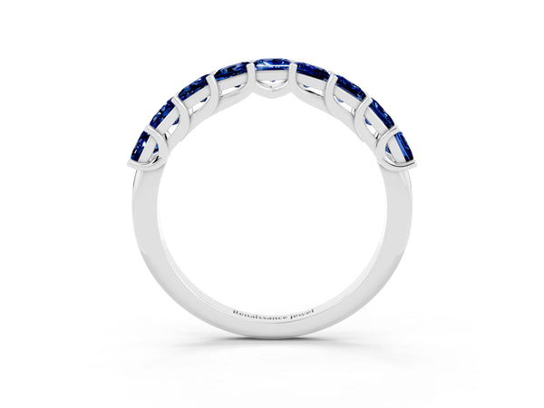 Sterling Silver Princess Cut Lab-Grown Blue Sapphire Half Eternity Band with Shared Corner Prongs
