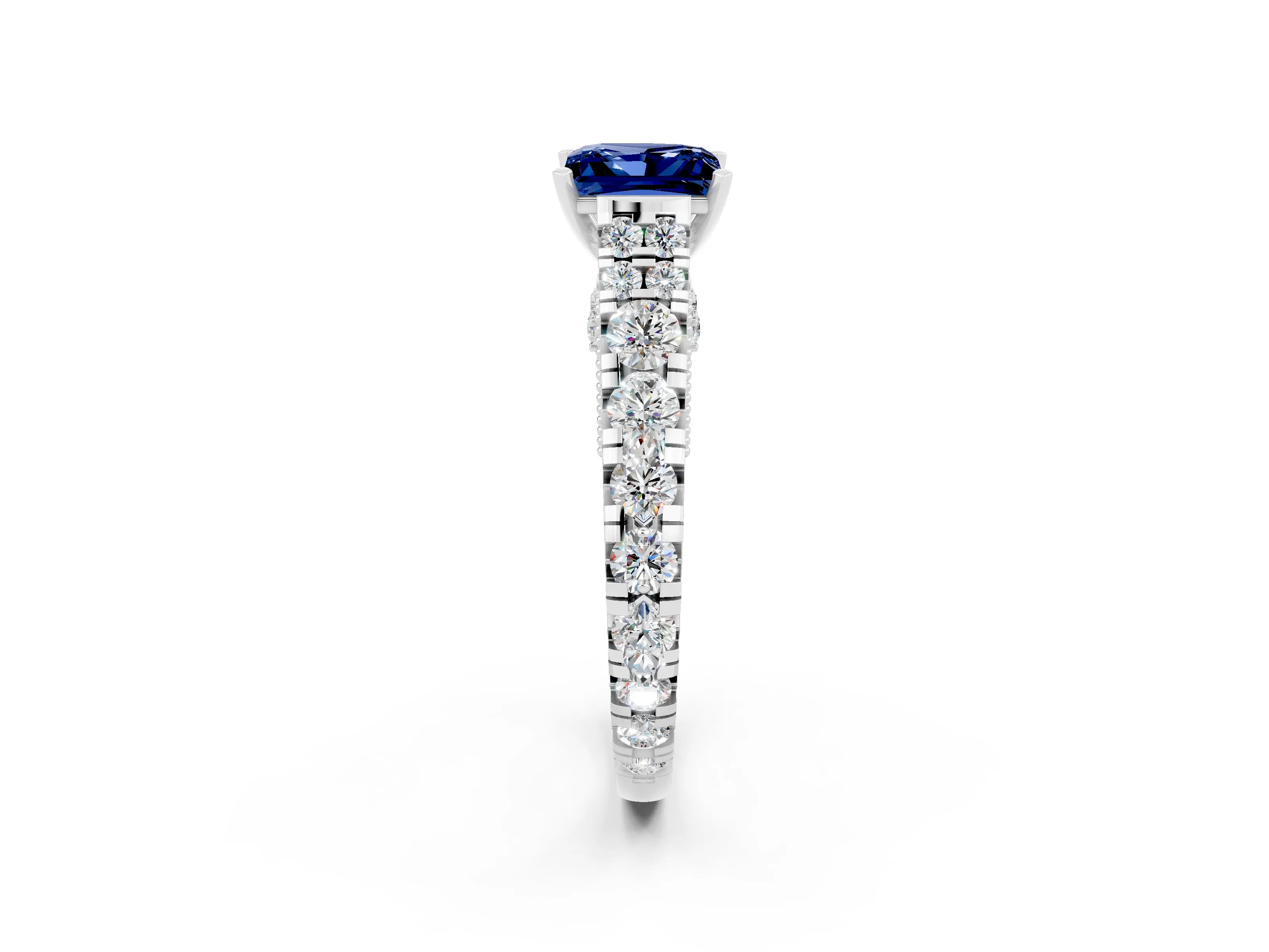 White gold Princess Cut Blue Sapphire Classic Solitaire Ring with Pavé Band and Four-Prong Setting_2