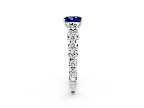 White gold Princess Cut Blue Sapphire Classic Solitaire Ring with Pavé Band and Four-Prong Setting_2