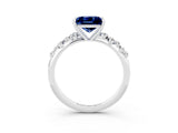 White gold Princess Cut Blue Sapphire Cluster Side Stone Solitaire Ring with Prong Setting_27