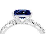 White gold Princess Cut Blue Sapphire Cluster Side Stone Solitaire Ring with Prong Setting_28