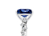 White gold Princess Cut Blue Sapphire Cluster Side Stone Solitaire Ring with Prong Setting_29