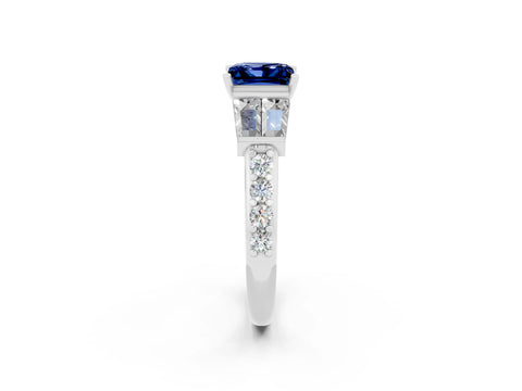 White gold Princess Cut Blue Sapphire Engagement Ring with Baguette Side Stones and Channel Set Band_2