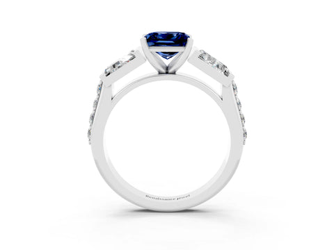 White gold Princess Cut Blue Sapphire Engagement Ring with Baguette Side Stones and Channel Set Band_3