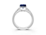 White gold Princess Cut Blue Sapphire Engagement Ring with Milgrain Channel Set Band and Prong Setting_3