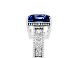 White gold Princess Cut Blue Sapphire Engagement Ring with Milgrain Channel Set Band and Prong Setting_5