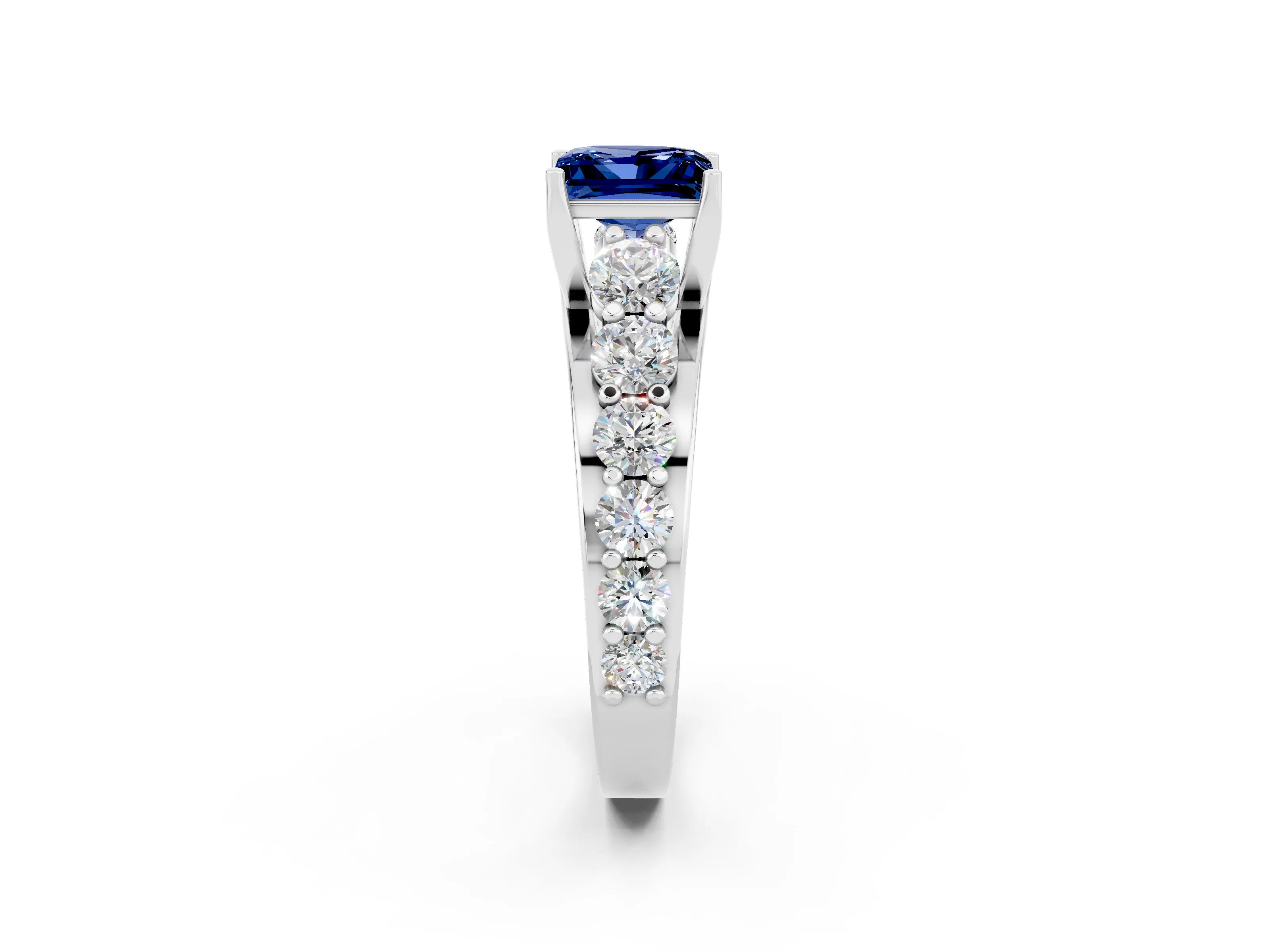 White gold Princess Cut Blue Sapphire Engagement Ring with Pavé Band and Four-Prong Setting_2