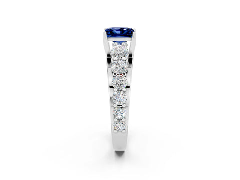 White gold Princess Cut Blue Sapphire Engagement Ring with Pavé Band and Four-Prong Setting_2