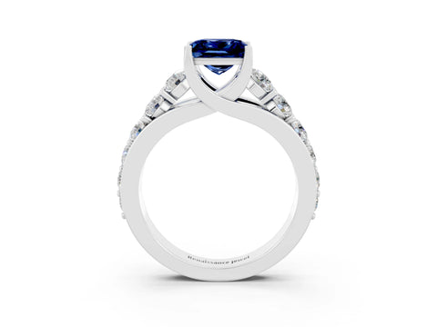 White gold Princess Cut Blue Sapphire Engagement Ring with Pavé Band and Four-Prong Setting_3