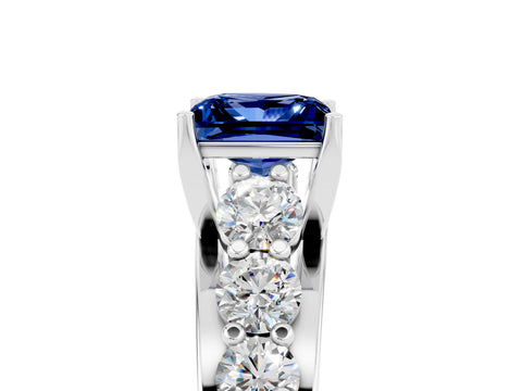 White gold Princess Cut Blue Sapphire Engagement Ring with Pavé Band and Four-Prong Setting_5