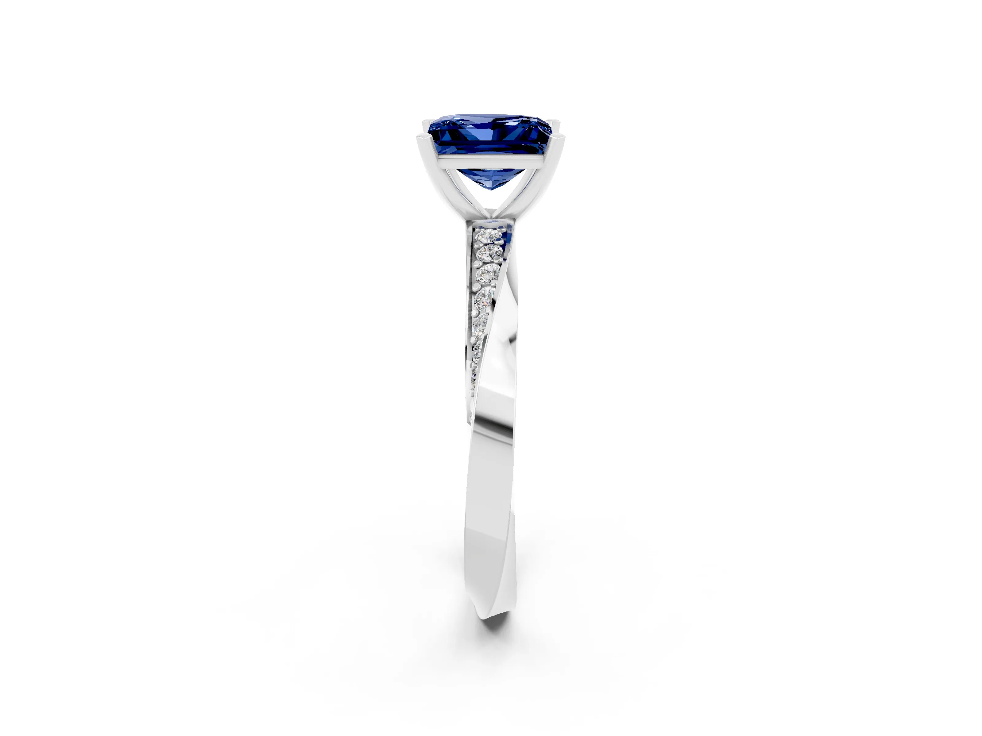 White gold Princess Cut Blue Sapphire Engagement Ring with Side Stone Accents and Four-Prong Setting_41