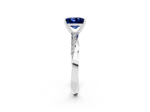 White gold Princess Cut Blue Sapphire Engagement Ring with Side Stone Accents and Four-Prong Setting_41