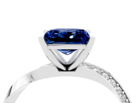 White gold Princess Cut Blue Sapphire Engagement Ring with Side Stone Accents and Four-Prong Setting_43