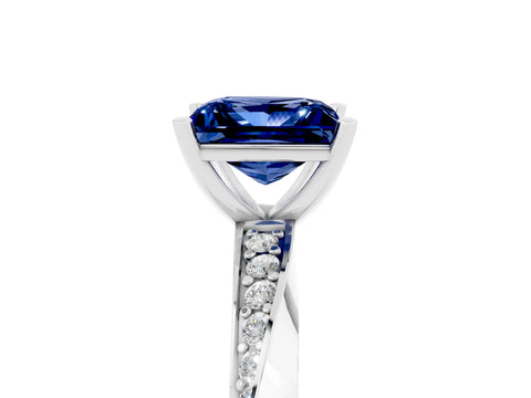 White gold Princess Cut Blue Sapphire Engagement Ring with Side Stone Accents and Four-Prong Setting_44