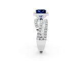 White gold Princess Cut Blue Sapphire Halo Ring with Round Split Shank and Prong Setting_62