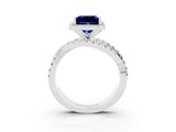 White gold Princess Cut Blue Sapphire Halo Ring with Round Split Shank and Prong Setting_63