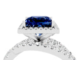 White gold Princess Cut Blue Sapphire Halo Ring with Round Split Shank and Prong Setting_64