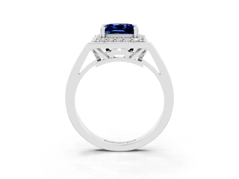 White gold Princess Cut Blue Sapphire Halo Ring with Split Shank and Four-Prong Setting_21