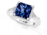 White gold Princess Cut Blue Sapphire Halo Ring with Tapered Band and Four-Prong Setting_1