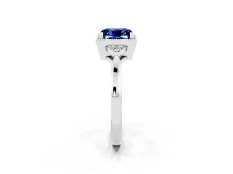 White gold Princess Cut Blue Sapphire Halo Ring with Tapered Band and Four-Prong Setting_2