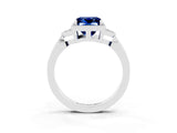 White gold Princess Cut Blue Sapphire Halo Ring with Tapered Band and Four-Prong Setting_3
