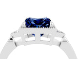 White gold Princess Cut Blue Sapphire Halo Ring with Tapered Band and Four-Prong Setting_4