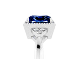 White gold Princess Cut Blue Sapphire Halo Ring with Tapered Band and Four-Prong Setting_5