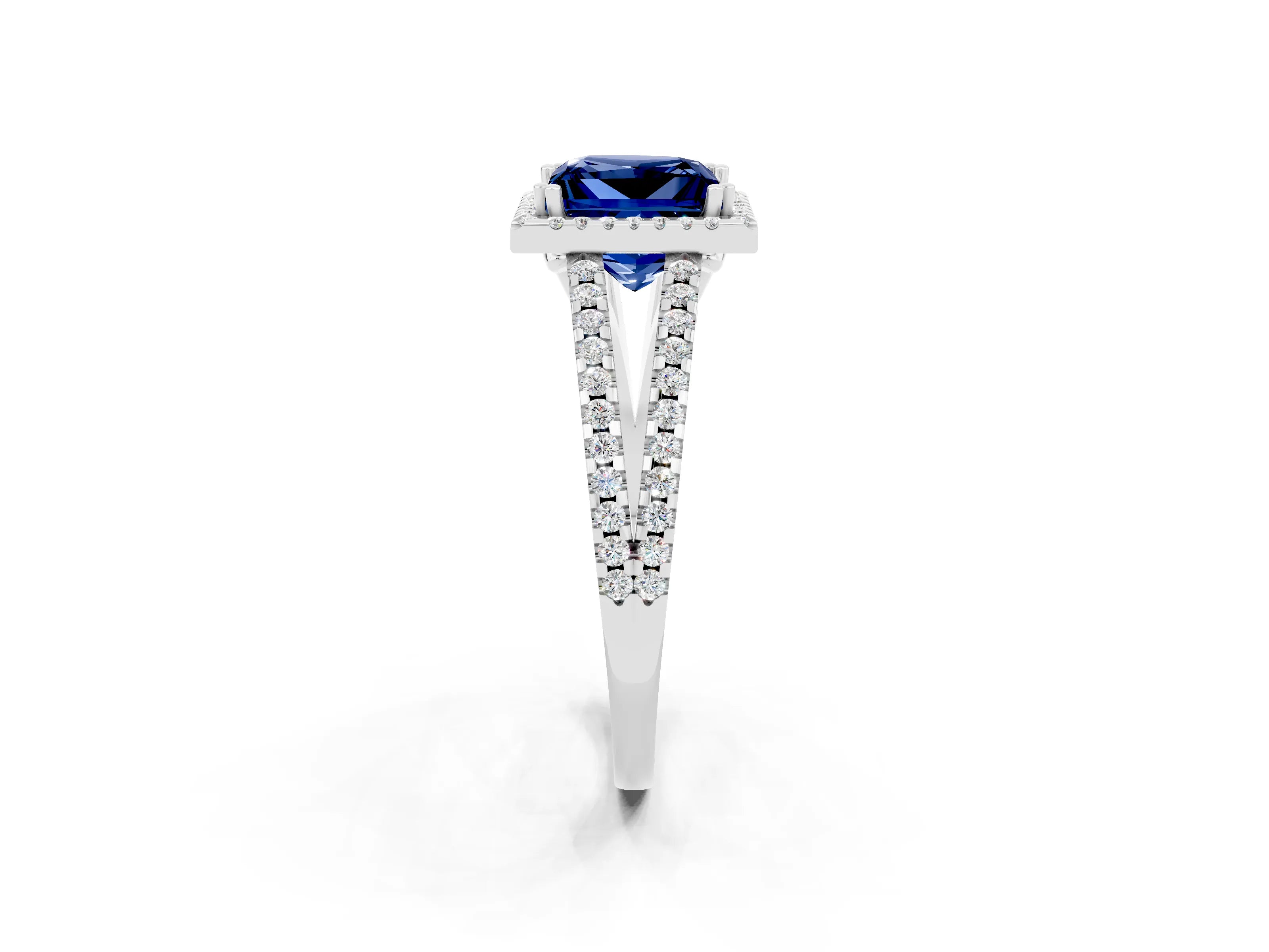 White gold Princess Cut Blue Sapphire Halo Split Shank Engagement Ring_14
