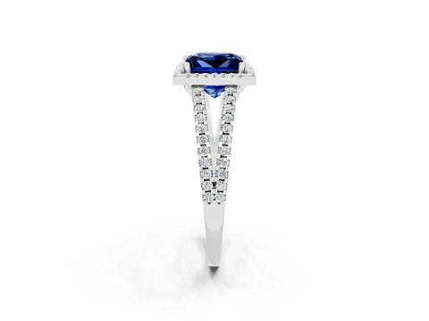 White gold Princess Cut Blue Sapphire Halo Split Shank Engagement Ring_14