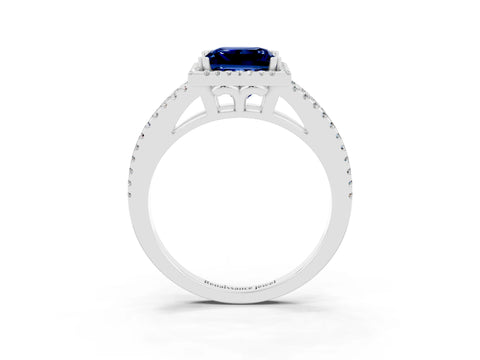 White gold Princess Cut Blue Sapphire Halo Split Shank Engagement Ring_15