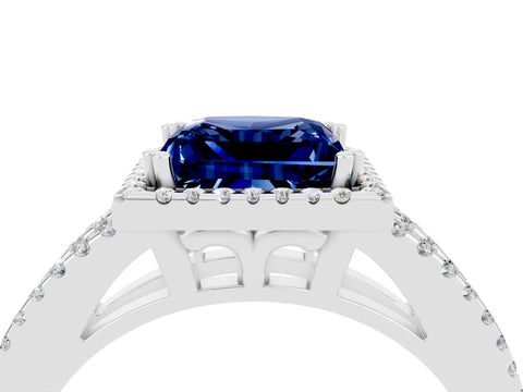 White gold Princess Cut Blue Sapphire Halo Split Shank Engagement Ring_16
