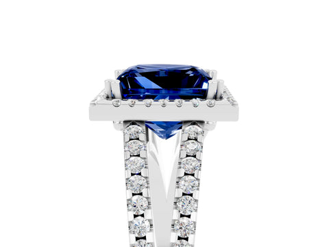 White gold Princess Cut Blue Sapphire Halo Split Shank Engagement Ring_17
