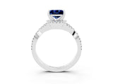 White gold Princess Cut Blue Sapphire  Halo Twist Band Solitaire Prong Setting Ring_27