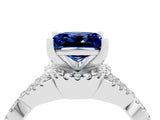 White gold Princess Cut Blue Sapphire  Halo Twist Band Solitaire Prong Setting Ring_28