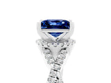 White gold Princess Cut Blue Sapphire  Halo Twist Band Solitaire Prong Setting Ring_29