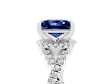 White gold Princess Cut Blue Sapphire Halo Twist Band Solitaire Prong Setting Ring_5