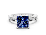 White gold Princess Cut Blue Sapphire Milgrain Pavé Engagement Ring with Four-Prong Setting_12